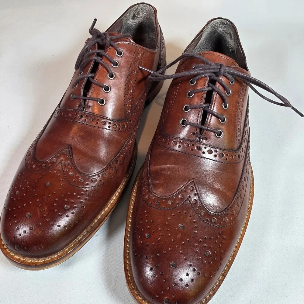 Joseph Abboud Wheaton Brown Mens 8.5 Wingtip Oxford Leather Brogue Lug Sole Shoe
